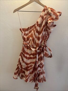One-Shoulder Rust Tie-Waist Dress
